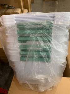 lot 16167 image: Set Of 6 Green Handle Clear Storage Containers