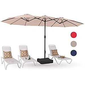 lot 58251 image: MFStudio XL Outdoor Patio Umbrella Double-Sided Market Umbrella with Crank Handle, Beige  (15ft) (Retails $175)