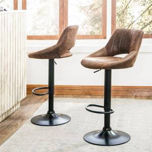 lot 58264 image: Art Leon Modern Retro Swivel Leather Bar Stools, Brown   (Set of 2)
