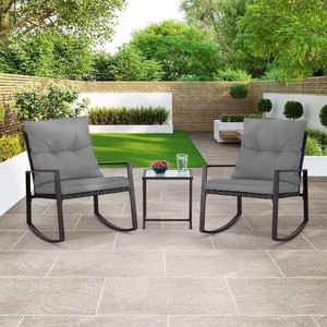lot 58284 image: Outdoor Rocking Wicker Bistro Set, Grey  (3pcs)