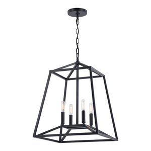 lot 58285 image: Vaxcel Hayes 4 Light Black Farmhouse Cage Pendant Lantern