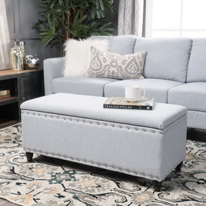 lot 58286 image: Christopher Knight Home Tatiana Contemporary Fabric Storage Ottoman with Nailhead Trim