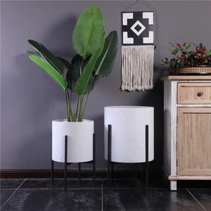 lot 58289 image: Luxen Home White Metal Planters with Black Stand (2pcs)