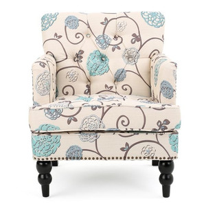 lot 58294 image: Christopher Knight Home Harrison Tufted Club Chair, White and Blue
