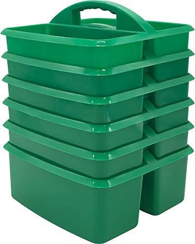 lot 12375 image: Green Portable Plastic Storage Caddy 6-Pack for Classrooms, Kids Room, and Office Organization, 3 Compartment