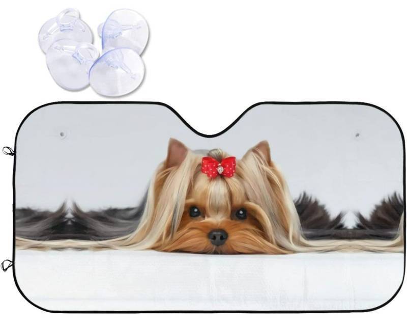 lot 21313 image: Cute Dog Car Windshield Sun Shade Golden Line Marbling Stone Sunshade Blocks UV Rays Protector Keep Your Vehicle Cool Sun Shield Visor Cover Foldable for Car Truck SUV M