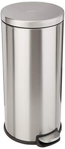 lot 23317 image: 30 Liter  7.9 Gallon Round Soft-Close Trash Can with Foot Pedal - Stainless Steel