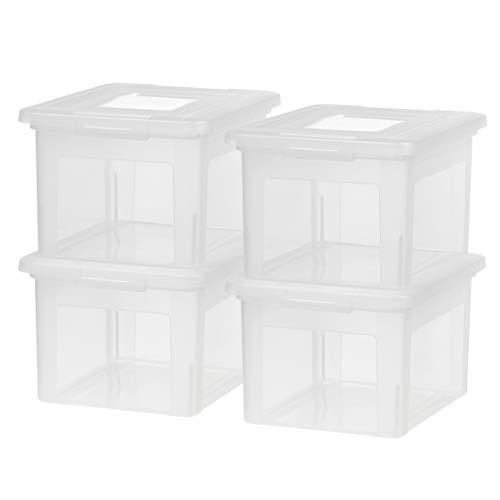 lot 25436 image: IRIS USA Letter & Legal Size Plastic Storage Bin Tote Organizing File Box with Durable and Secure Latching Lid, Stackable and Nestable, 3 Pack, Clear. 1 Bonus