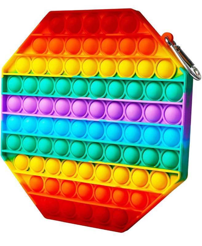 lot 59002 image: Big Size Push Pop Bubble Sensory Fidget Toys,Bubbles Stress Reliever Silicone Pressure Relieving Toy,for Kids Autism and Adult Anxiety Easy to Grasp Pop Silicone Toy (8 Inch,Rainbow,Octagon