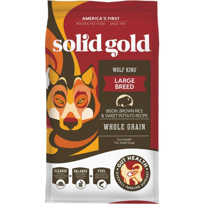 lot 56001 image: Solid Gold Wolf King - Large Breed Dry Dog Food - Whole Grain Kibble - Bison, Brown Rice & Sweet Potato - Omega 3, Superfood & Digestive Probiotics for Dogs - Gut Health, Immune & Antioxidant Support (B016B828WW)