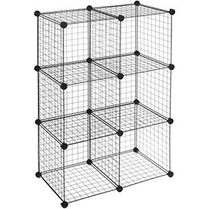 lot 35443 image: 6 Cube Grid Wire Storage Shelves, Black