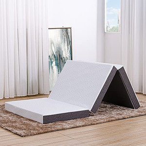 lot 45343 image: S SECRETLAND Folding Mattress, Tri-fold Gel Memory Foam Mattress Topper with Washable Cover, 3-Inch Narrow Twin Size (Fold-Up & Fold-Out) Portable Sofa Bed for Office Dorm Home, Gray, 31753