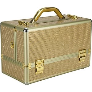 lot 35445 image: Ver Beauty Rucella Makeup Case Professional Nail Travel Organizer Box, Gold Krystal, 7 Pound
