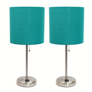 lot 35452 image: Teal Stick Table Lamp with Fabric Shade