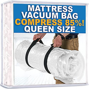 lot 35460 image: Mattress Vacuum Bag, Sealable Bag for Memory Foam or Inner Spring Mattresses, Compression and Storage for Moving and Returns, Leakproof Valve and Double Zip Seal (QueenFullFull-XL)
