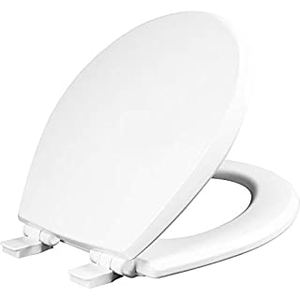 lot 35467 image: Mayfair 847SLOW 000 Kendall Slow-Close, Removable Enameled Wood Toilet Seat That Will Never Loosen, 1 Pack - ROUND - Premium Hinge, White (B07ZQR1RMN)