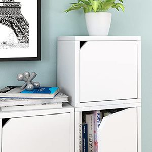 lot 35480 image: WayEco Stackable Connect Storage Cube Cubby Organizer with Door (Tool-Free Assembly and Uniquely Crafted from Sustainable Non Toxic zBoard Paperboard) White