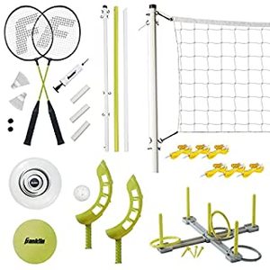 lot 45355 image: Franklin Sports Fun 5 Combo Outdoor Game Set - Backyard, Beach  Camping Games for Kids - Badminton, Volleyball, Flip Toss, Flying Disc  Ring Toss (B07H8PYVRX)