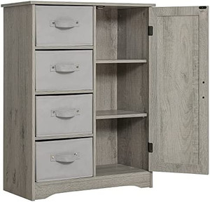 lot 45378 image: USIKEY Storage Cabinet with 4 Removable Drawers and 1 Door, Floor Storage Cabinet with Shelves, Accent Cabinet for Living Room, Bedroom, Grey
