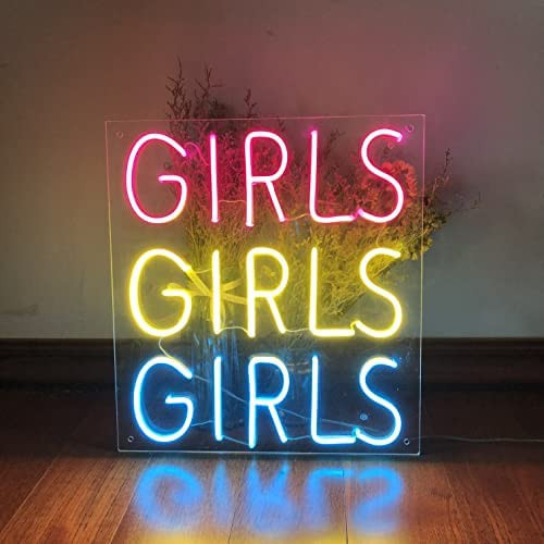 lot 21430 image: Neon Signs for Wall Decor, Girls Girls Girls Neon Signs Led Neon Lights Sign for Bedroom Art Bar Pub Club Rave Apartment Home Room Decorations, Birthday Gifts for Girls Women (19.7 x21.4inch)
