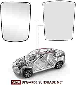 lot 21300 image: JIABO KARPRO A Set of Car Glass Roof Sunshade Cover with UV Film Magnet Buckle for Tesla 2021 Model 3 Sunroof Glass Shade net (Gray)