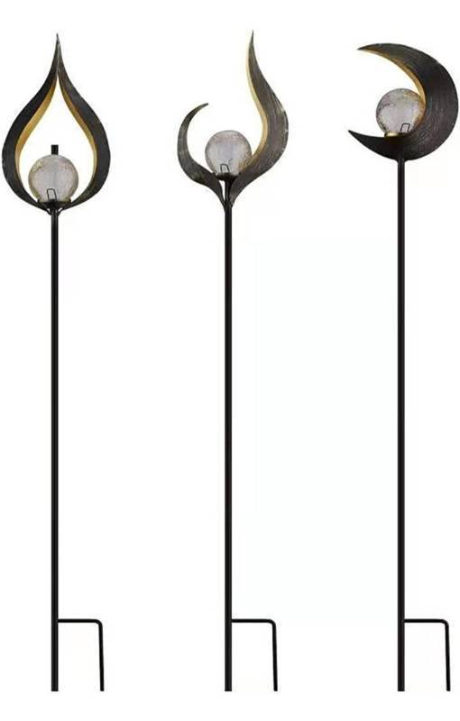 lot 31452 image: Xinyan Garden Solar Lights 3 Pieces of 3 Styles Outdoor Passage Flame Crack Glass Metal Lights, Waterproof Warm White , Suitable for Lawns, Courtyards, Terraces and Paths