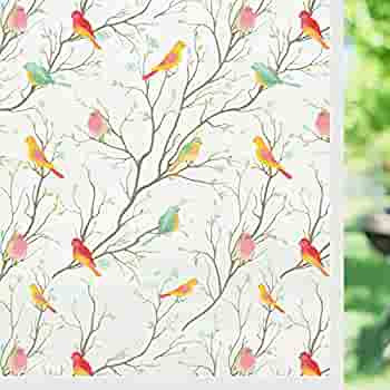 lot 12329 image: Privacy Window Film Stained Glass Decorative Window Film Frosted Anti Glare UV Blocking Non-Adhesive Static Cling for Home Bathroom Kitchen Rental Room Office Birds 23.6 x 78.7 Inches