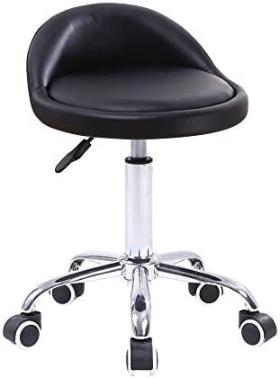 lot 30419 image: KKTONER PU Leather Round Rolling Stool with Back Rest Height Adjustable Swivel Drafting Work SPA Task Chair with Wheels Black