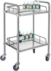 lot 10538 image: 2-Shelf lab cart with Wheels Stainless Steel Rolling cart Lab Cart Utility Cart with high-Polish Stainless Steel 2 Lockable Wheels for Fixing