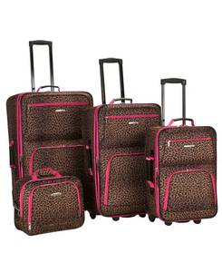 lot 10544 image: Rockland 4-Pc. Softside Luggage Set Pink Leopard