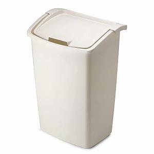 lot 10561 image: Rubbermaid FG280300BISQU Dual-Action Swing Lid Trash Can for Home, Kitchen, and Bathroom Garbage, 11.3 Gallon, Off-White Bisque, 45-quart, Tan