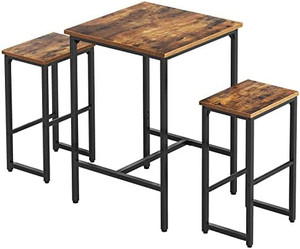 lot 10562 image: HOOBRO Bar Table Set, 3-Piece Dining Table and Bar Stools Set, Pub Table with Adjustable Feet and Bar Chairs with Different Heights, Rustic Brown, for Living Room, Dining Room, Kitchen BF34BT01