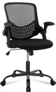 lot 20186 image: Home Office Chair Mesh Desk Chair Ergonomic Computer Chair with Flip Up Armrests Mid Back Lumbar Support Adjustable Swivel Task Chair, Black