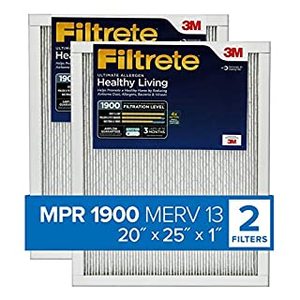 lot 30477 image: Filtrete 20x25x1, AC Furnace Air Filter, MPR 1900, Healthy Living Ultimate Allergen, 2-Pack (exact dimensions 19.69 x 24.69 x 0.78) (B00TUDHC0O)