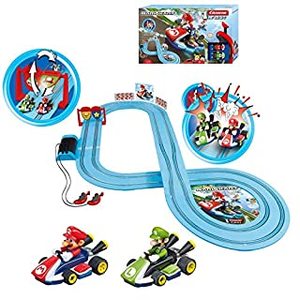 lot 30490 image: Carrera First Nintendo Mario Kart Slot Car Race Track - Includes 2 Cars Mario and Luigi and Two-Controllers - Battery-Powered Beginner Set for Kids Ages 3 Years and Up, 20063028 (B082VXJFH8)