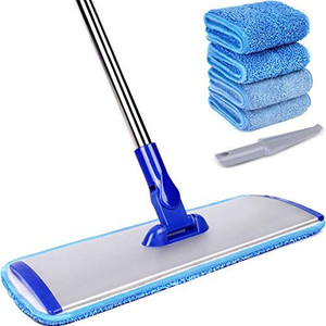 lot 40002 image: 18 Professional Microfiber Mop Floor Cleaning System, Flat Mop with Stainless Steel Handle, 4 Reusable Washable Mop Pads, Wet and Dust Mopping for Hardwood, Vinyl, Laminate, Tile Cleaning