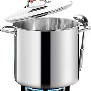 lot 40004 image: HOMICHEF Commercial Grade LARGE STOCK POT 20 Quart With Lid - Nickel Free Stainless Steel Cookware Stockpot 20 Quart - Healthy Cookware Polished Stockpots - Heavy Duty Induction Pot Soup Pot With Lid