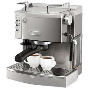 lot 40011 image: DeLonghi - Espresso Machine with 15 bars of pressure, Milk Frother and removable water tank - Stainless Steel