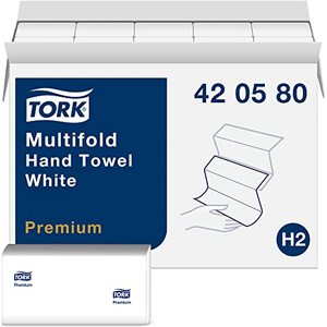 lot 40972 image: Tork Multifold Hand Towel White H2, Premium, Soft and Absorbent, 12 x 250 Sheets, 420580
