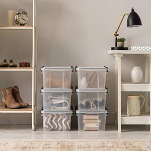 lot 40975 image: IRIS USA Weathertight Plastic Storage Bin Tote Organizing Container with Durable Lid and Seal and Secure Latching Buckles, Clear, 19Qt (6 count)