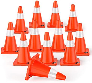 lot 40989 image: Battife 12Pack Traffic Safety Cones 18 inch with Reflective Collars PVC Durable Orange Construction Cones for Home Driveway Road Parking Use