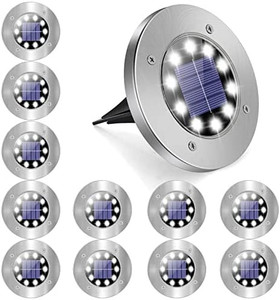lot 40990 image: Solar Ground Lights - 16 Pack 10 LED Solar Lights Outdoor Garden Waterproof Sidewalk Disk In-Ground Landscape Lighting for Lawn Patio Yard Pathway Steps Deck Walkway Light (White 16 Packs)
