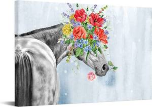 lot 10571 image: Canvas Wall Art - Watercolor Painting Horse Animal Wall Pictures Ready to Hang - 24x36in