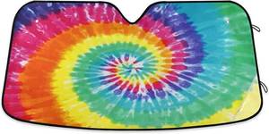lot 20201 image: Rainbow Tie Dye Car Windshield Sun Shade Flowers Dyed Sunshade Car Shield Shade Visor Cover Reflective Block UV Rays Protector Keep Your Vehicle Cool Foldable for Car Truck SUV