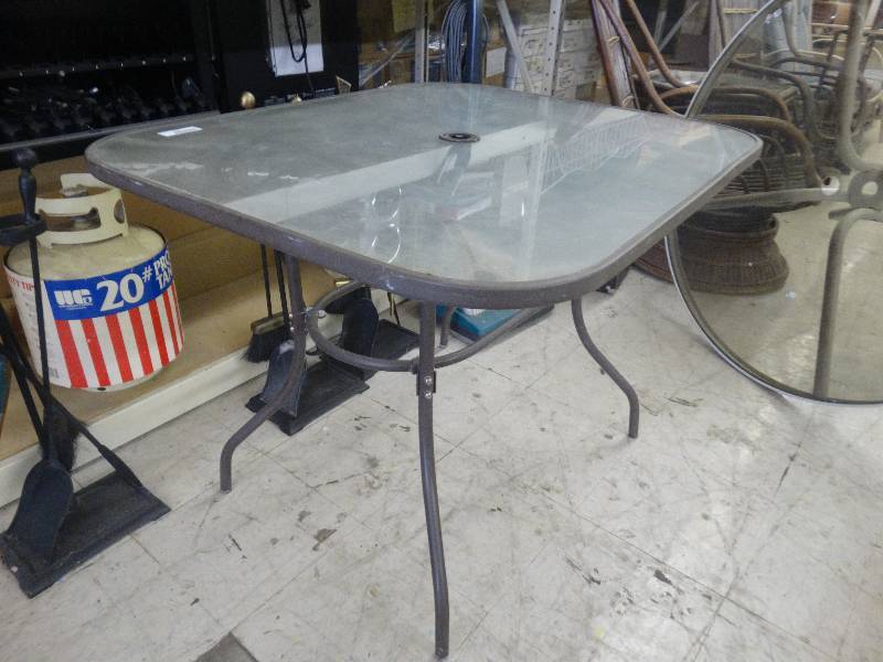 lot 1037 image: Square Patio Table , Glass Top.