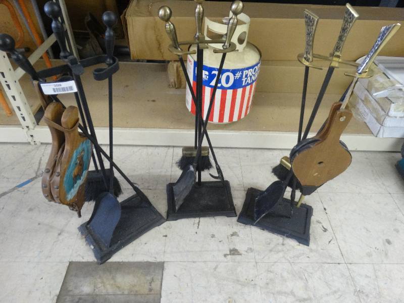 lot 1039 image: 3 Fire place Iron Sets.
