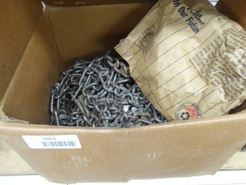 lot 1053 image: Box OF Chains, & Ammo Box.