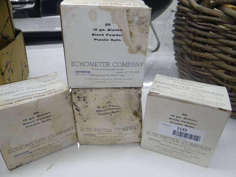 lot 1133 image: 4 Boxes OF 10 Gauge Black Powder Blanks.