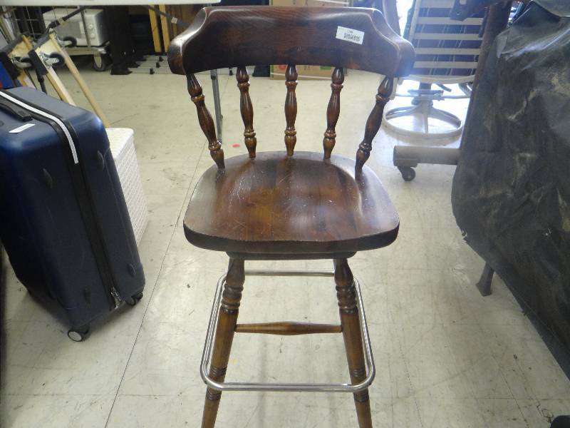 lot 1135 image: Wood Barstool WMetal Stepside.
