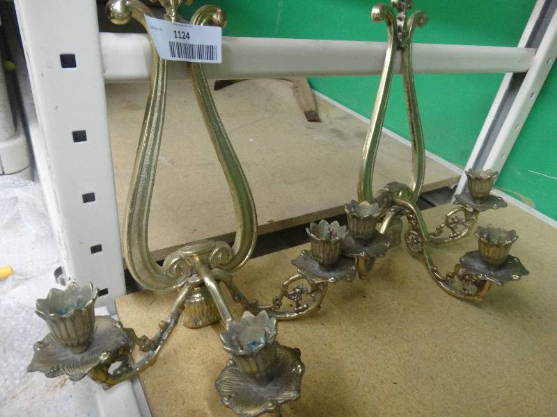 lot 1124 image: 2 Brass Hanging Candle Holders.